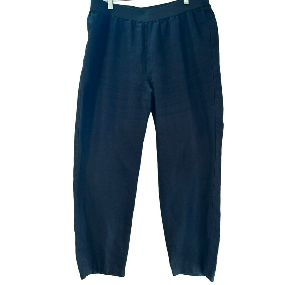 Soft Surroundings Women's Black Pull On 100% Linen Pants Elastic Waist Medium